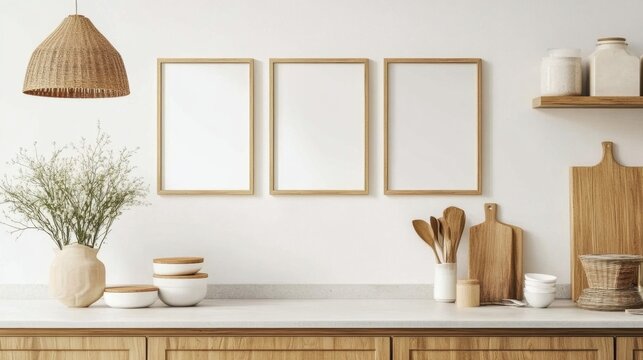 Versatile mockup set for boho-inspired kitchen interiors 