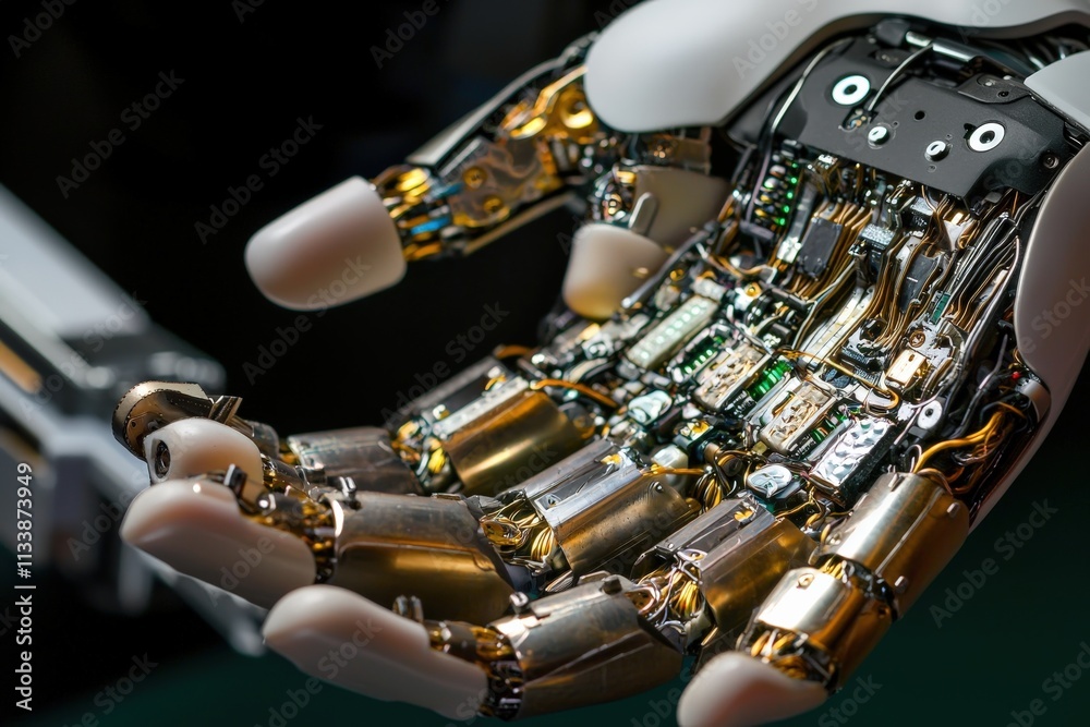 Poster Close-up of a robotic gripper handling small, intricate parts with precision.