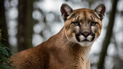 Majestic Cougar Portrait in Forest Setting