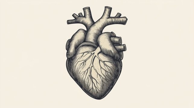 Artistic representation of the human heart in a vintage style.