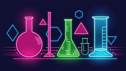 Neon Glow Science Lab Equipment Illustration