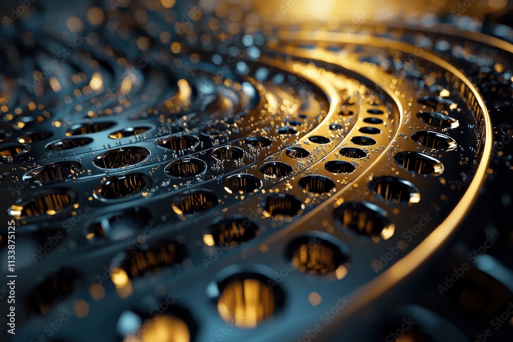 Poster A close-up of precision drill bits working through a thick steel plate, creating intricate patterns