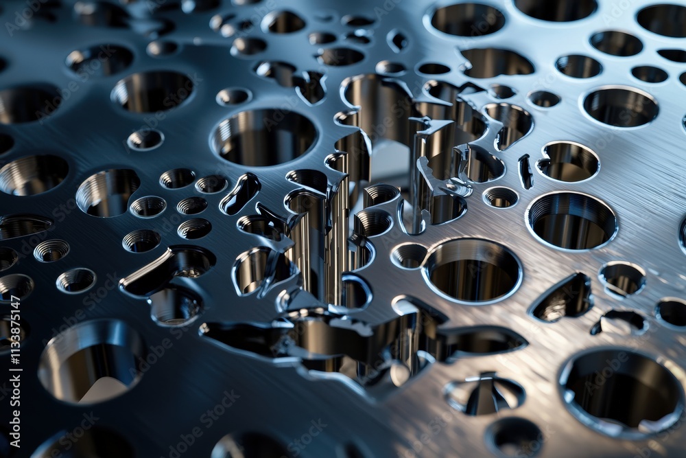 Poster A close-up of precision drill bits working through a thick steel plate, creating intricate patterns