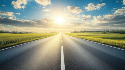Fototapeta premium Asphalt Road to Success: A Scenic Drive at Sunset