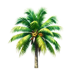Fototapeta premium Lush Coconut Palm Tree with Detailed Fronds and Realistic Texture on White Background 