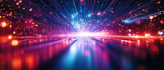 Fototapeta premium Energetic cheering crowd at a live rock concert, laser light show, vibrant hues, AI generative scene with depth and motion, electrifying energy