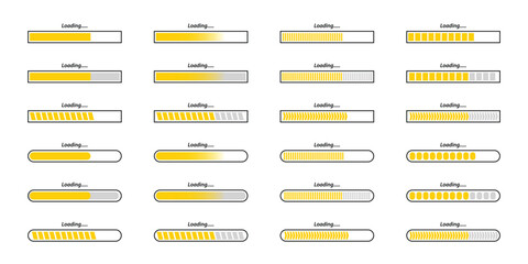 Loading bar icon set. Load signs. Download indicator sign. Progress loading bar. Upload symbol. Loader icon.