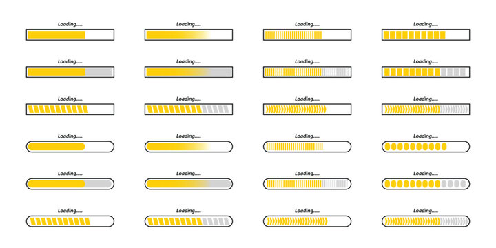 Loading bar icon set. Load signs. Download indicator sign. Progress loading bar. Upload symbol. Loader icon.