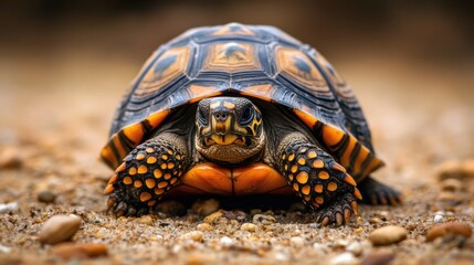 Obraz premium A small turtle is standing on a rocky surface