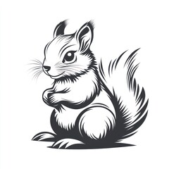 Obraz premium Cute cartoon squirrel illustration in black and white.