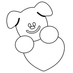 Cute outline of puppy and heart for dog cartoon, character, comic, mascot, pet shop, vet, adopt pet, rescue animals, foster home, shelter, sticker, kid colouring book, art, painting, Valentine card	
