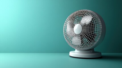 White electric fan on teal background. (1)