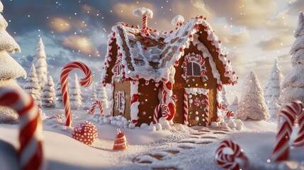 A Gingerbread House in a Snowy Winter Wonderland