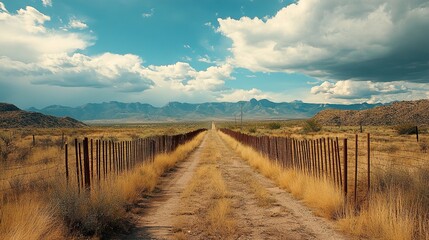 Fototapeta premium Serene Desert Landscape: A Majestic Dirt Road Journey
