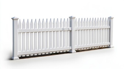 White wooden picket fence isolated on a white background