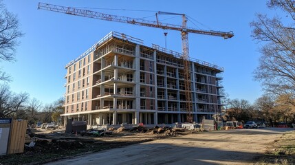 Construction site of a building with cranes in progress