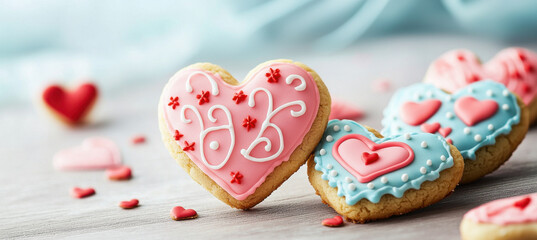Delicious heart shaped cookies decorated with intricate icing designs