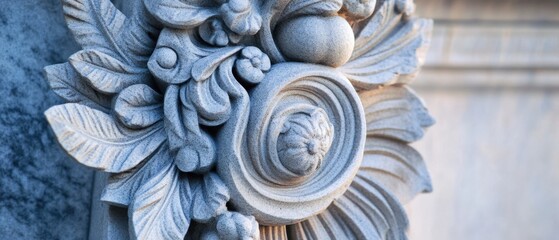 ornate stone carving with floral and fruit motifs