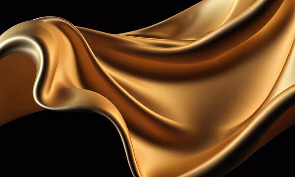 Silk satin wave cloth background golden color silk flying