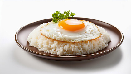 Simple food, rice, fried egg on a white background.