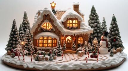 Obraz premium Traditional gingerbread house with snowy decorations
