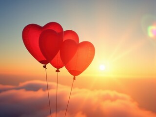 Fototapeta premium Heart-Shaped Balloons at Sunset