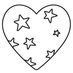 Heart outline with star pattern for kid colouring book, art, painting, colouring page, Valentine card, love sign, symbol, tattoo, sticker, decoration, cute patch, shirt print, brooch, logo, icon	
