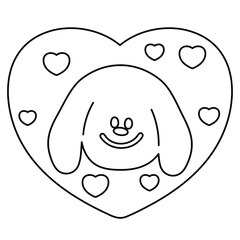 Cute outline of puppy and heart for dog cartoon, character, comic, mascot, pet shop, vet, adopt pet, rescue animals, foster home, shelter, sticker, kid colouring book, art, painting, Valentine card	
