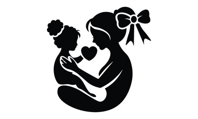Mother and Baby black Silhouette vector