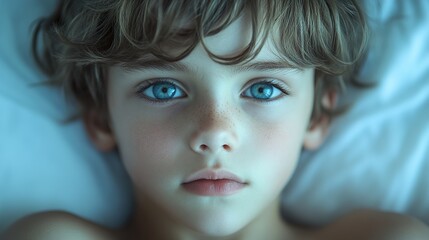 Naklejka premium Close-up portrait of a child with beautiful blue eyes