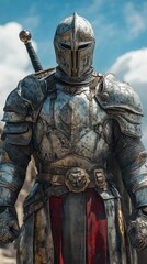 Fantasy warrior in medieval armor holding a sword