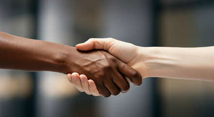 A close-up of hands of different skin tones joined together