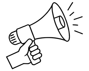 hand holding megaphone bullhorn outline illustration