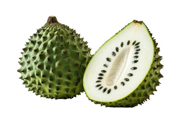 Ripe Halved Soursop with Creamy White Flesh with Isolated on Transparent Background