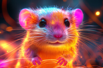 colorful mouse surrounded by glowing lights illustration