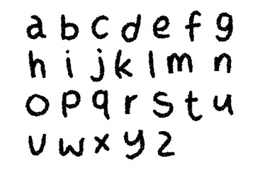 A set of lowercase letters of the alphabet written with crayons