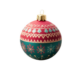 Colorful Christmas ornament featuring intricate patterns and snowflakes. PNG transparent.