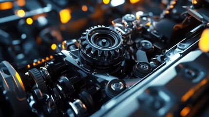 Fototapeta premium Close-Up View of Engine Gear and Mechanical Components in Detail