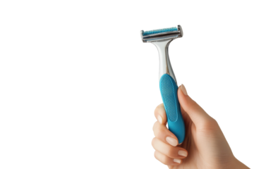 Hand Holding Disposable Razor with isolated on transparent background