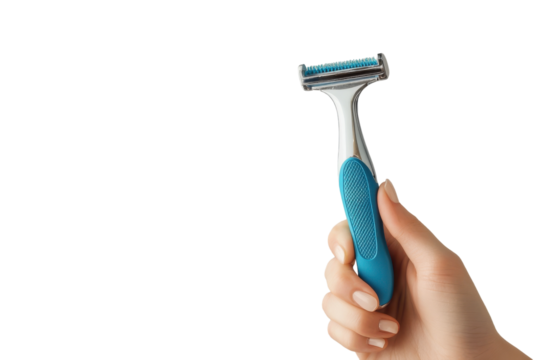 Hand Holding Disposable Razor with isolated on transparent background