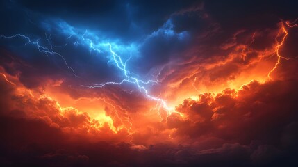 Naklejka premium Dramatic Storm Clouds with Blue and Orange Lightning
