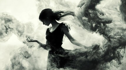 Obraz premium Mysterious Woman in Smoke: A Dreamlike, Ethereal Artwork