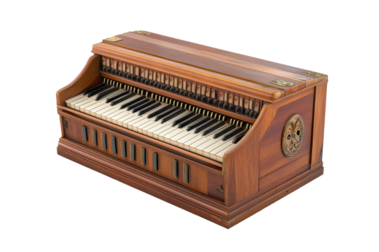 Traditional Indian Harmonium with Decorative Design with isolated on transparent background
