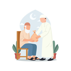 Muslim people giving donation and charity flat style vector illustration