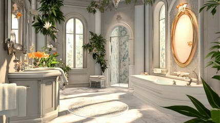 Luxurious Botanical Bathroom Interior Design With Elegant Fixtures