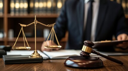 A legal advisor providing guidance on compliance for financial services in a bustling law firm office