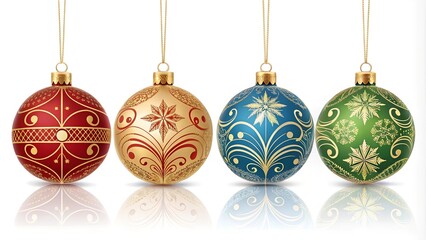 Collection of Colorful Christmas Tree Ornaments Isolated for Design