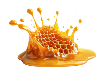 Artistic Honey Splash with Dripping Effect with isolated on transparent background