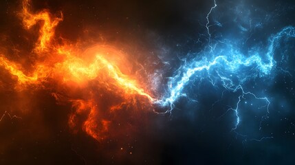 Obraz premium Fiery Orange and Icy Blue Energy Clashing
