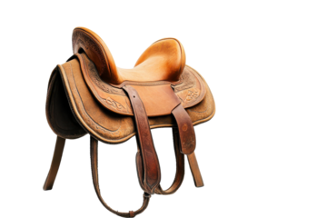 Classic Leather Horse Saddle with Detailed Stitching with isolated on transparent background